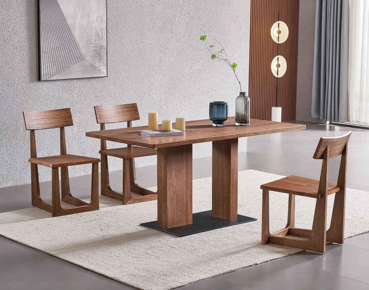 Solid Wood Dining Table — Metal Base in solid hardwood